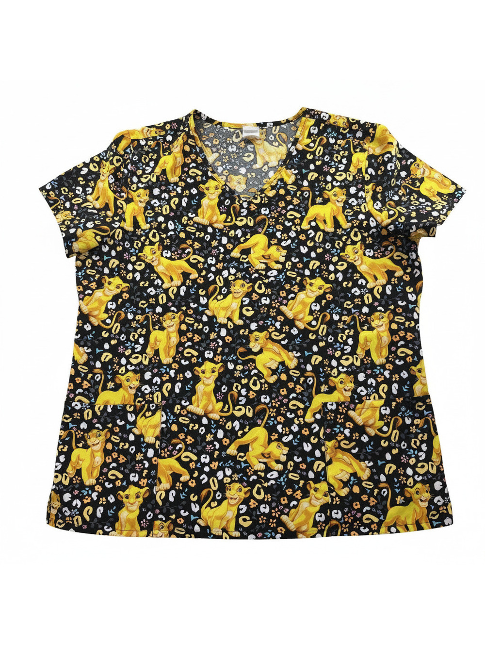 Disney The Lion King Tooniforms Women's Scrub Top Size XL Simba Black